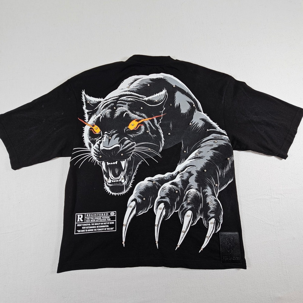 Tenaciti Studios Graphic T-Shirt Mens M Black Panther Studded Boxy Streetwear‎
